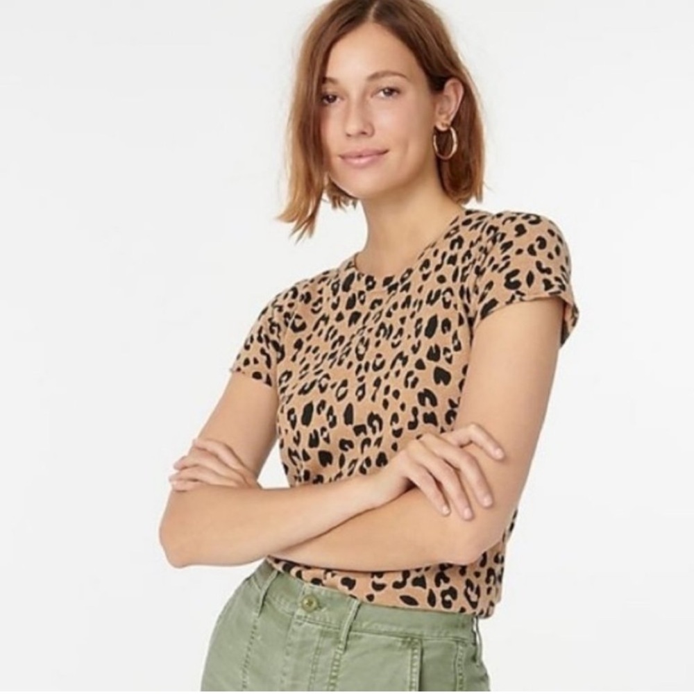 J. Crew Short-sleeve 100% Cashmere T-shirt In Leopard. Sz: Small